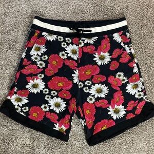 Municipal Floral Athletic Crossover Hoops Stretch Sweat Shorts Streetwear sz XL